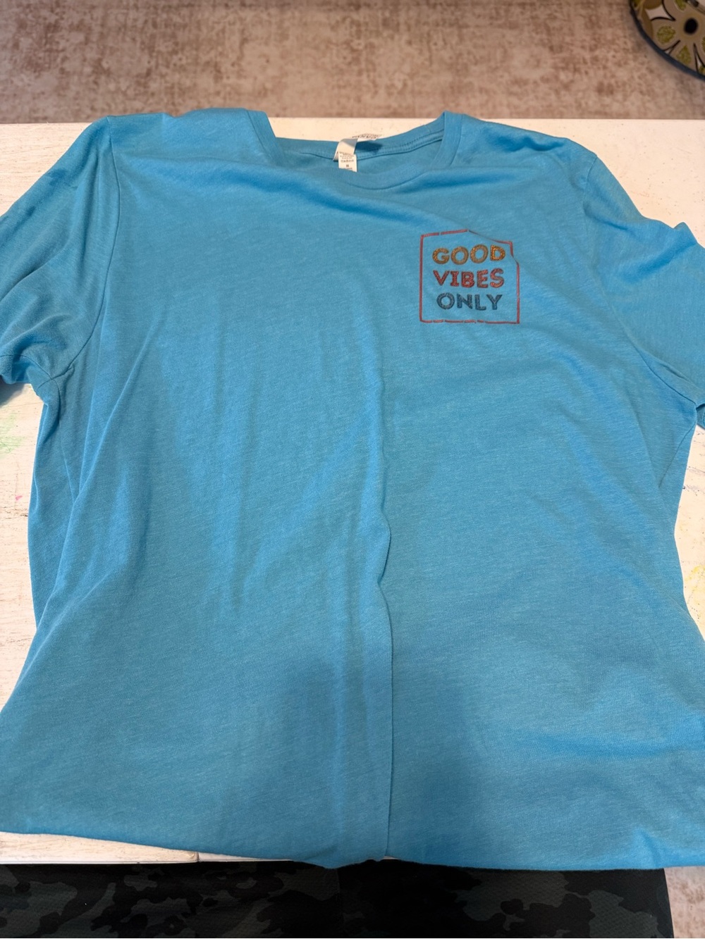 Bella + Canvas XL Good Vibes Only Graphic Tee Blue Turquoise Casual Shirt
